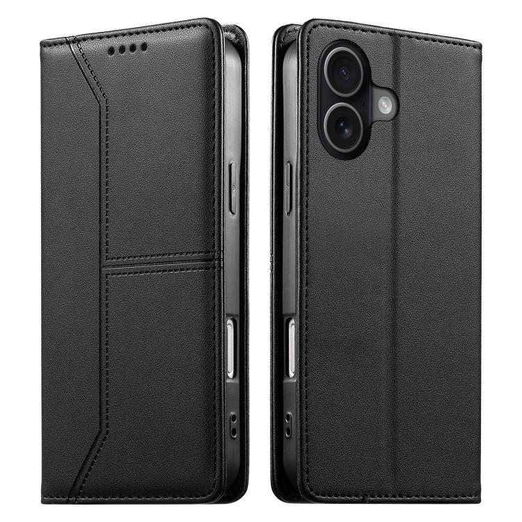 For iPhone 17 Stitched Line Magnetic RFID Vegan Leather Phone Case(Black)