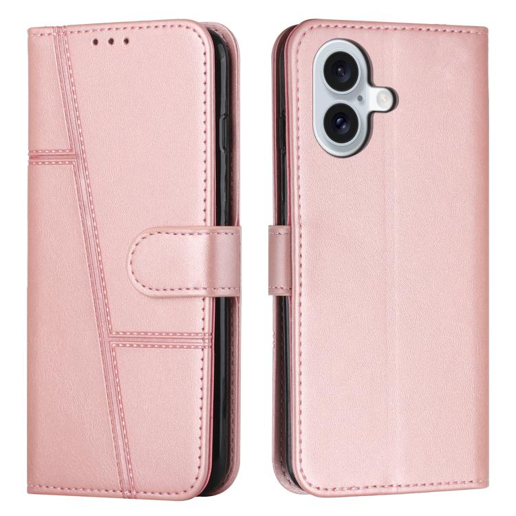 For iPhone 17 Stitching Calf Texture Buckle Leather Phone Case(Rose Gold)