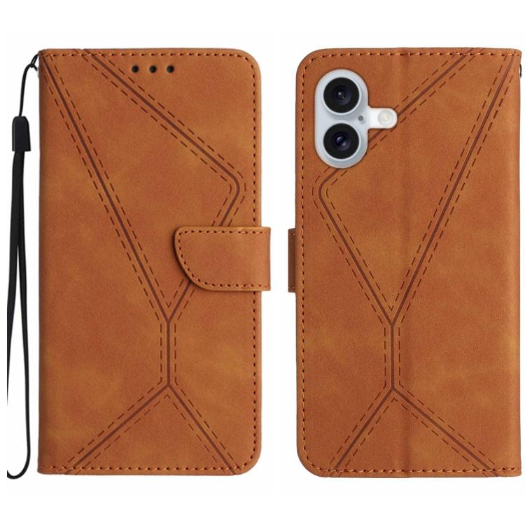 For iPhone 17 Stitching Embossed Leather Phone Case(Brown)