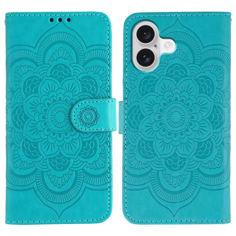 For iPhone 17 Sun Mandala Embossing Leather Phone Case(Blue)