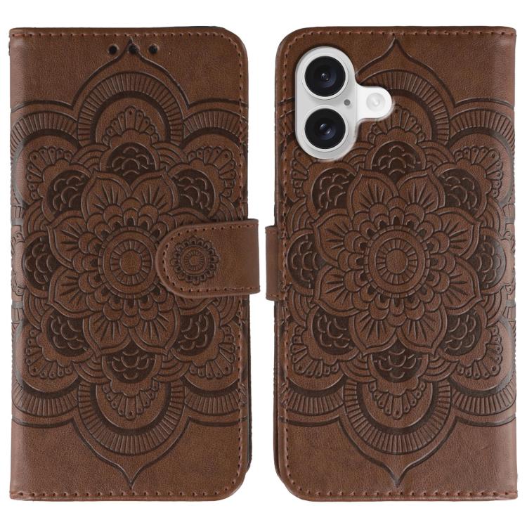 For iPhone 17 Sun Mandala Embossing Leather Phone Case(Brown)