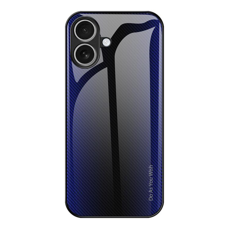 For iPhone 17 Texture Gradient Glass TPU Phone Case(Dark Blue)