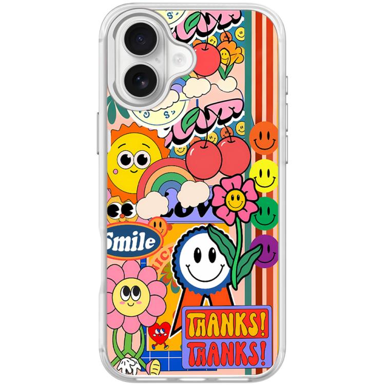 For iPhone 17 Thanks Sunflower Pattern Magnetic Phone Case(Transparent White)
