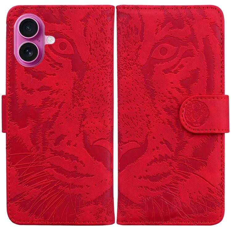 For iPhone 17 Tiger Embossing Pattern Leather Phone Case(Red)