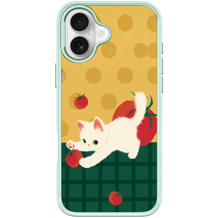 For iPhone 17 Tomato Cat Pattern Magnetic Phone Case(Light Green)