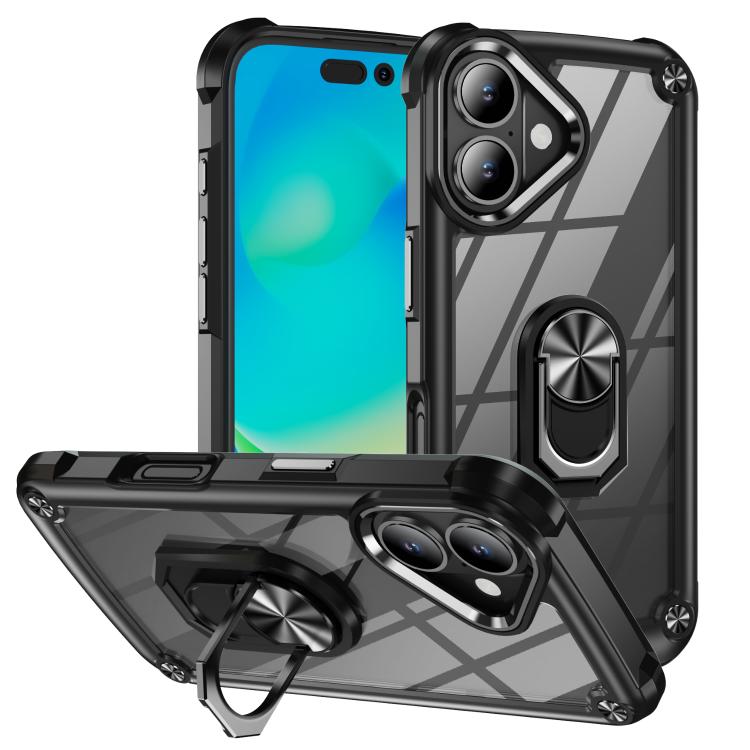 For iPhone 17 TPU + PC Lens Protection Phone Case with Ring Holder(Black)