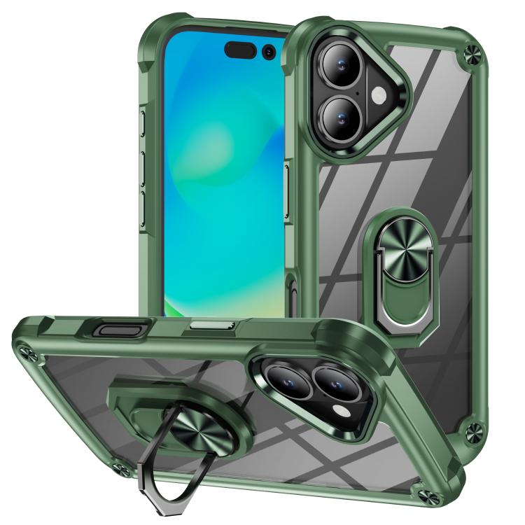 For iPhone 17 TPU + PC Lens Protection Phone Case with Ring Holder(Green)