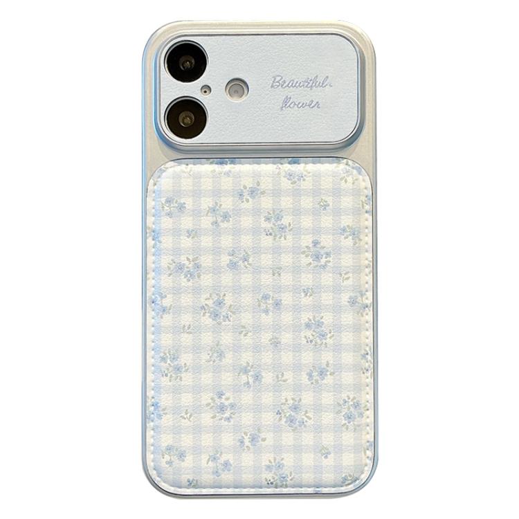 For iPhone 17 Transforms Into 17 Large Window Vegan Leather Texture Phone Case(Fresh Blue Floral)