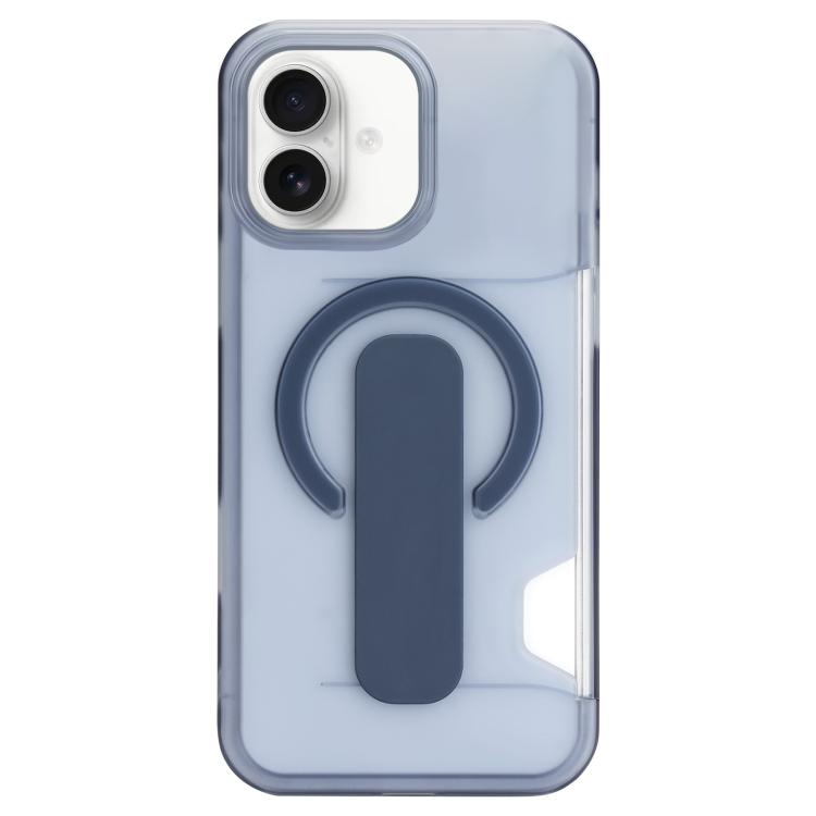 For iPhone 17 Translucent Holder Card Slot Magnetic Phone Case(Blue)