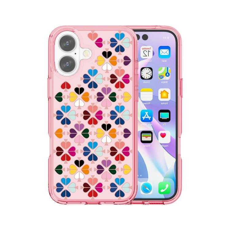 For iPhone 17 Transparent Crystal Red Heart Pattern Phone Case(Pink)
