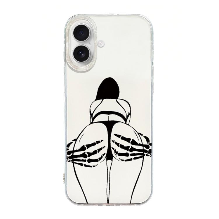 For iPhone 17 Transparent Frame IMD Cream Phone Case(Line Skeleton Hand)