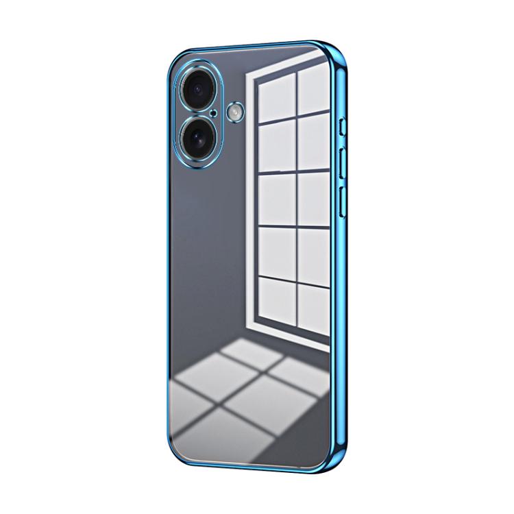 For iPhone 17 Transparent Plating Fine Hole Phone Case(Blue)