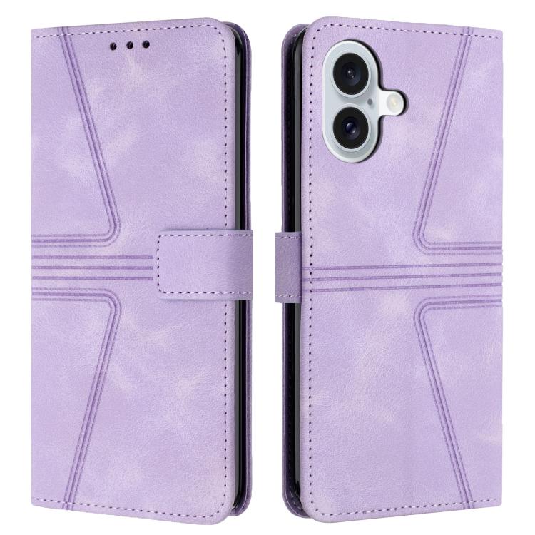 For iPhone 17 Triangle Solid Color Leather Phone Case(Purple)