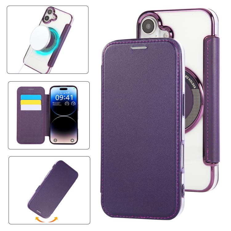 For iPhone 17 Ultra-thin Magnetic Plating Vegan Leather Phone Case(Purple)