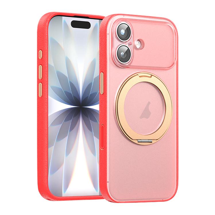 For iPhone 17 Vegan Leather Magnetic Phone Case with 360 Degrees Rotating Stand(Berry Red)
