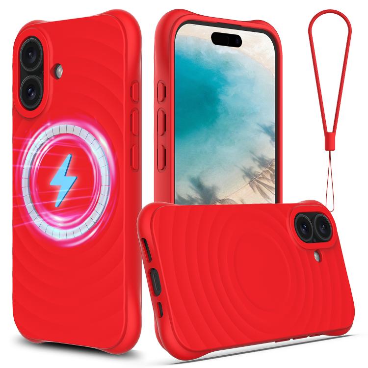 For iPhone 17 Wave Texture MagSafe Magnetic Liquid Silicone Phone Case(Red)