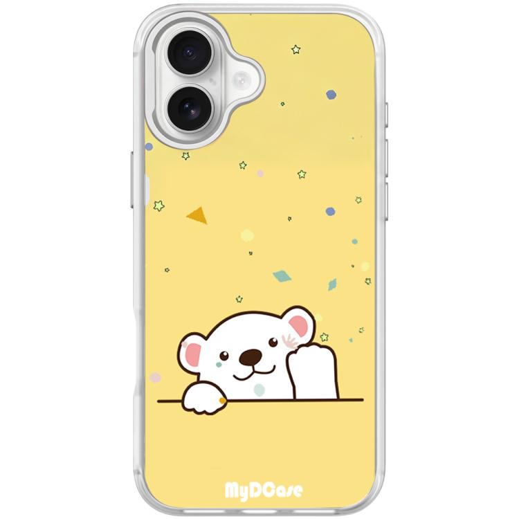 For iPhone 17 Waving Little Bear Pattern Magnetic Phone Case(Transparent White)