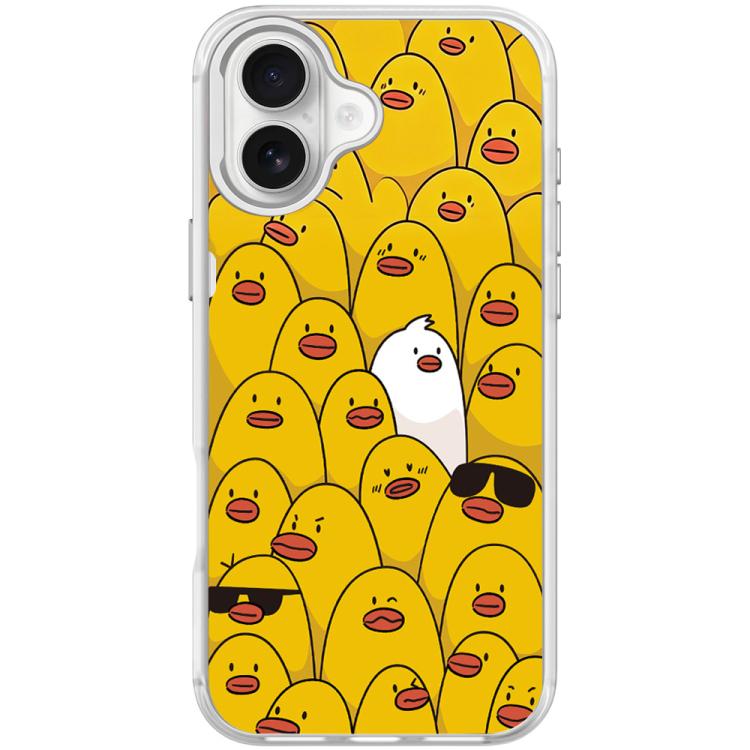 For iPhone 17 Yellow Duck Pattern Magnetic Phone Case(Transparent White)