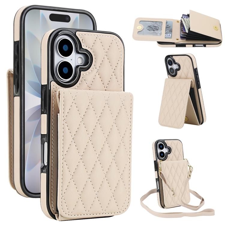For iPhone 17 YM015 Crossbody Rhombic Card Bag RFID Phone Case(White)