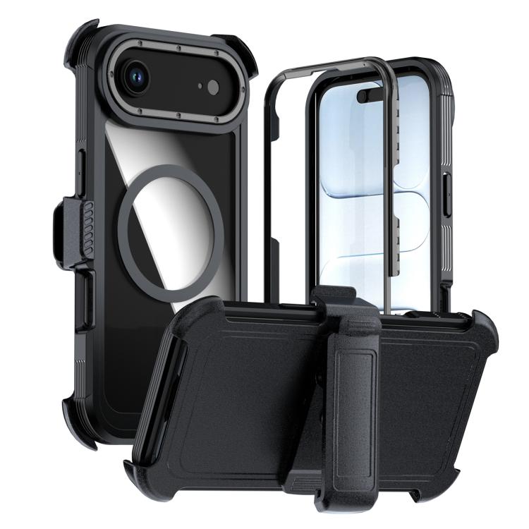 For iPhone Air Acrylic Full Coverage Magnetic Phone Case with Back Clip(Black)