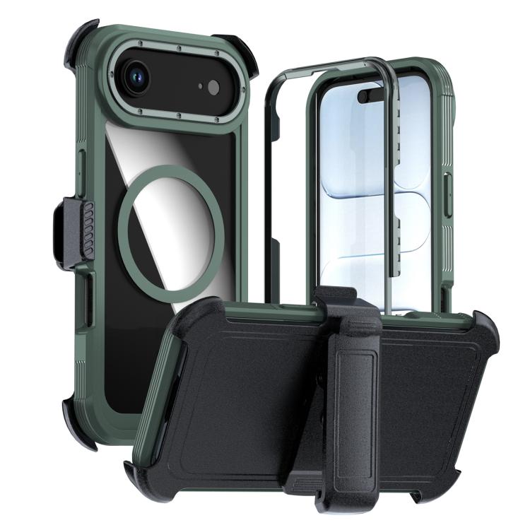 For iPhone Air Acrylic Full Coverage Magnetic Phone Case with Back Clip(Dark Green)