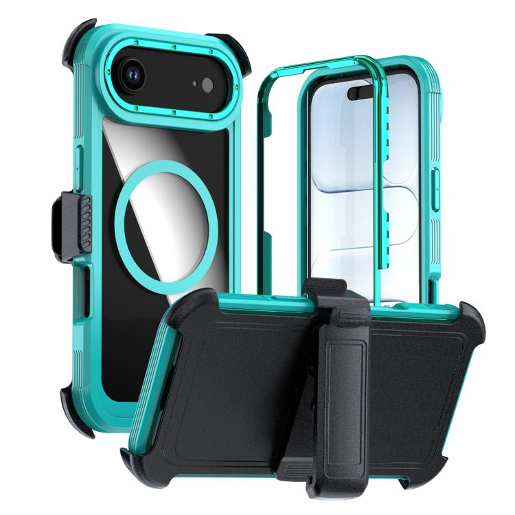 For iPhone Air Acrylic Full Coverage Magnetic Phone Case with Back Clip(Navy Blue)