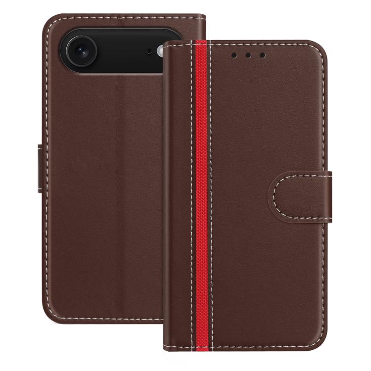 For iPhone Air Color Block Card Slots Vegan Leather Phone Case(Brown)