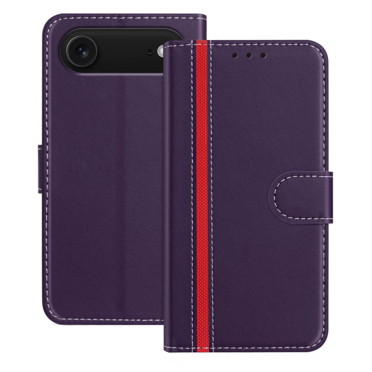 For iPhone Air Color Block Card Slots Vegan Leather Phone Case(Purple)