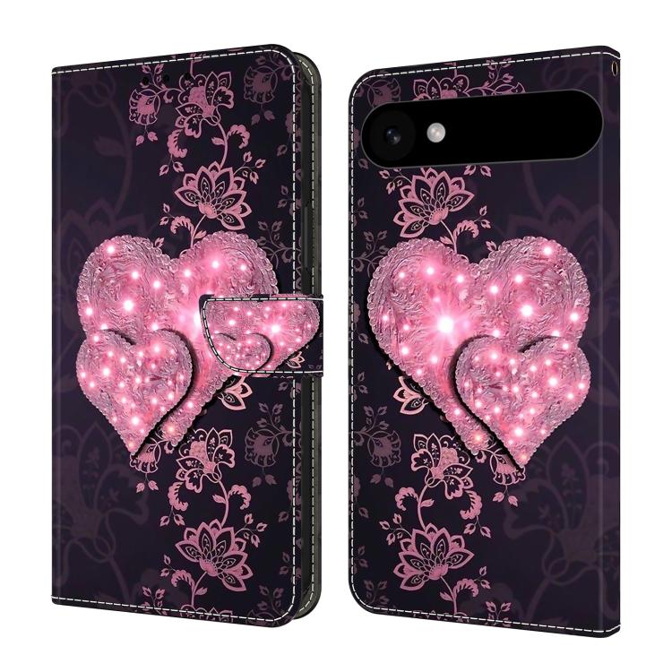 For iPhone Air Crystal-Like Painted Vegan Leather Phone Case(Lace Heart Peach)