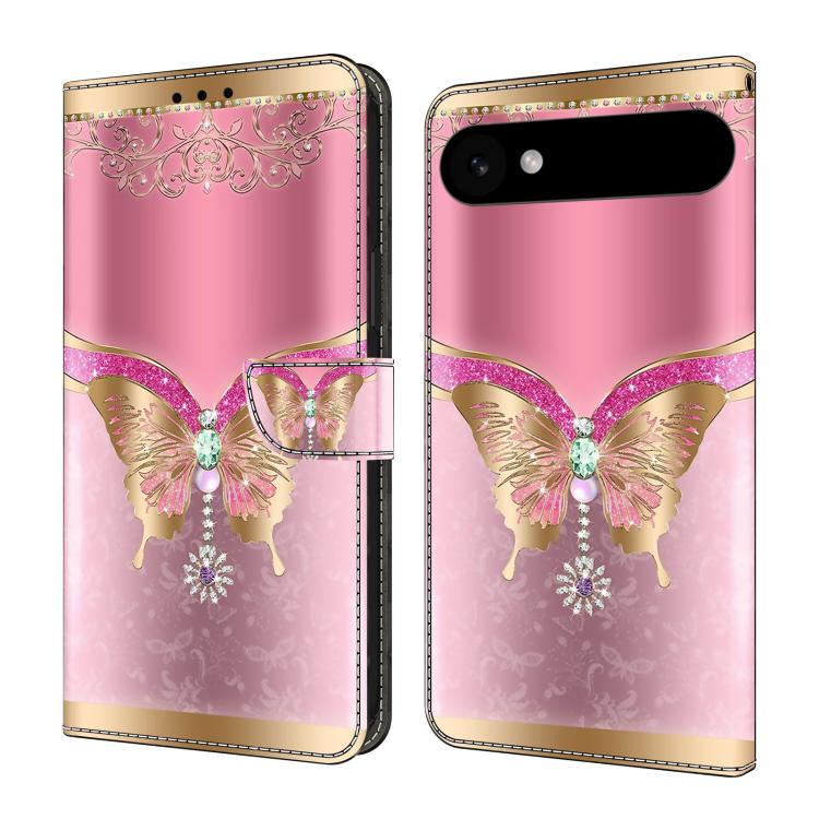 For iPhone Air Crystal-Like Painted Vegan Leather Phone Case(Pink Base Diamond Butterfly)