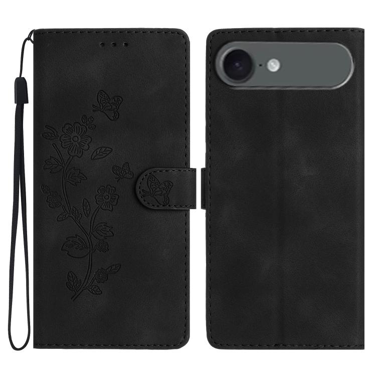 For iPhone Air Flower Butterfly Embossing Pattern Leather Phone Case(Black)