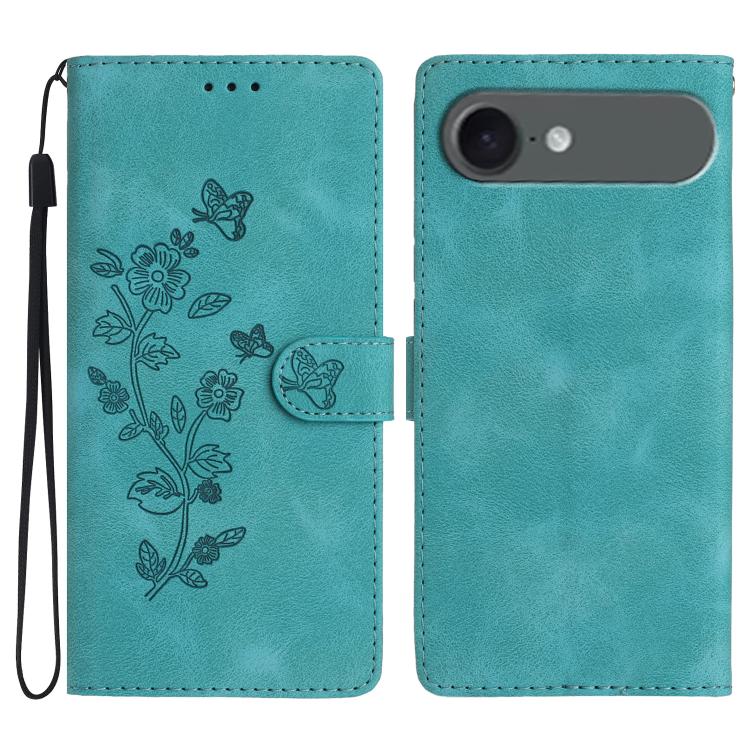 For iPhone Air Flower Butterfly Embossing Pattern Leather Phone Case(Sky Blue)