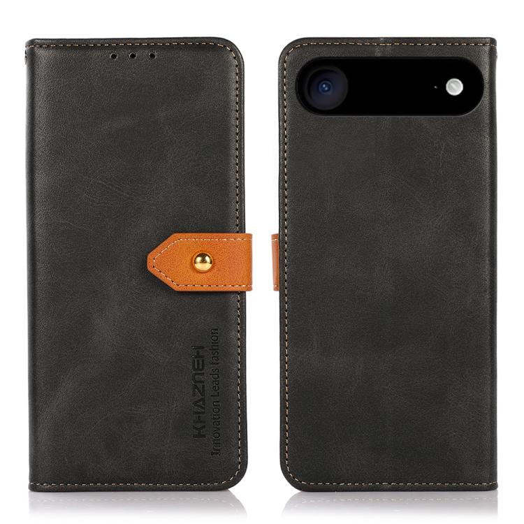 For iPhone Air KHAZNEH Dual-color Cowhide Texture Flip Leather Phone Case(Black)