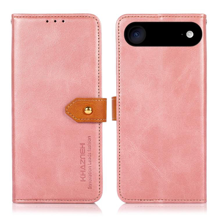 For iPhone Air KHAZNEH Dual-color Cowhide Texture Flip Leather Phone Case(Rose Gold)