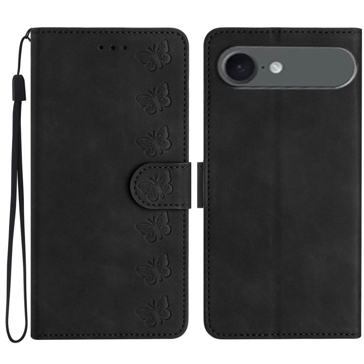 For iPhone Air Seven Butterflies Embossed Leather Phone Case(Black)