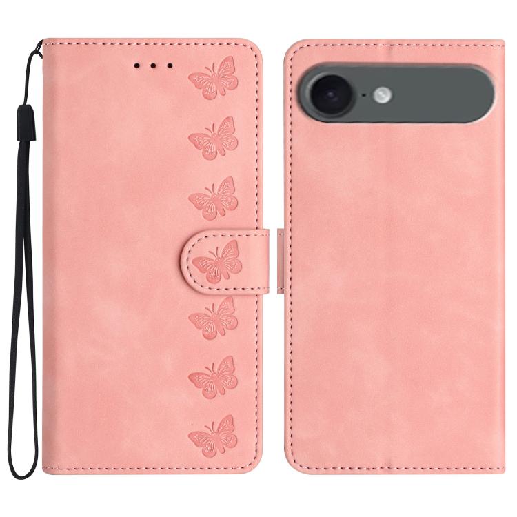 For iPhone Air Seven Butterflies Embossed Leather Phone Case(Pink)