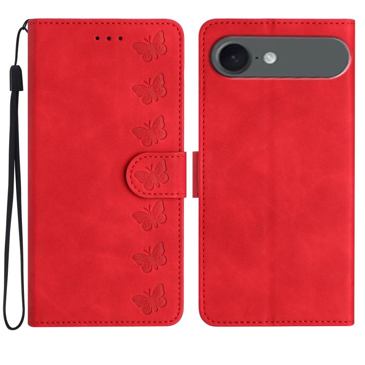 For iPhone Air Seven Butterflies Embossed Leather Phone Case(Red)
