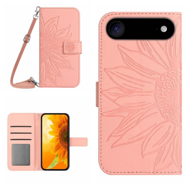 For iPhone Air Skin Feel Sun Flower Embossed Flip Leather Phone Case with Lanyard(Pink)