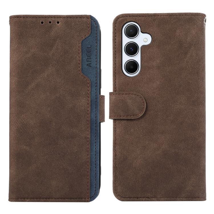 For Samsung Galaxy S26 5G ABEEL Color Block Magnetic RFID Leather Phone Case(Brown-Blue)