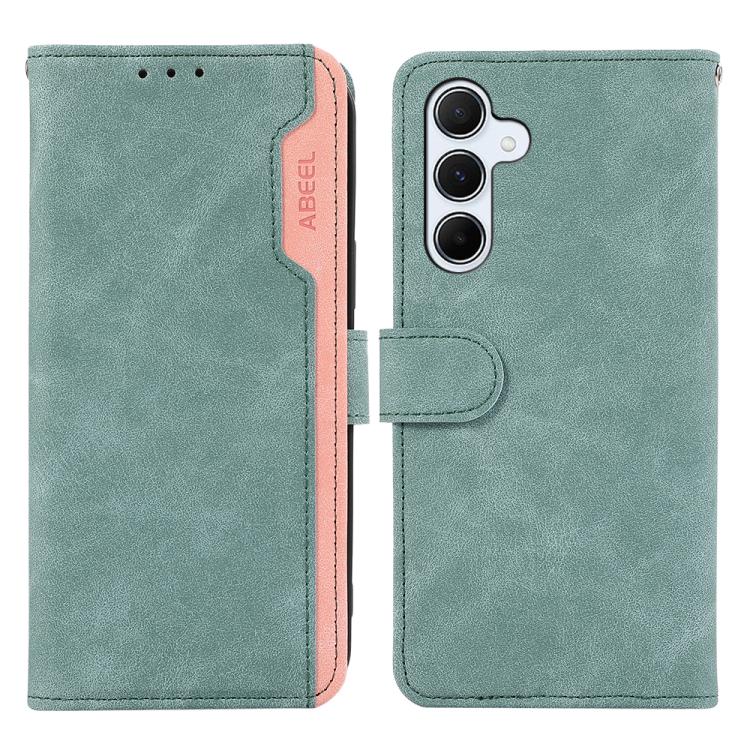 For Samsung Galaxy S26 5G ABEEL Color Block Magnetic RFID Leather Phone Case(Cyan-Pink)