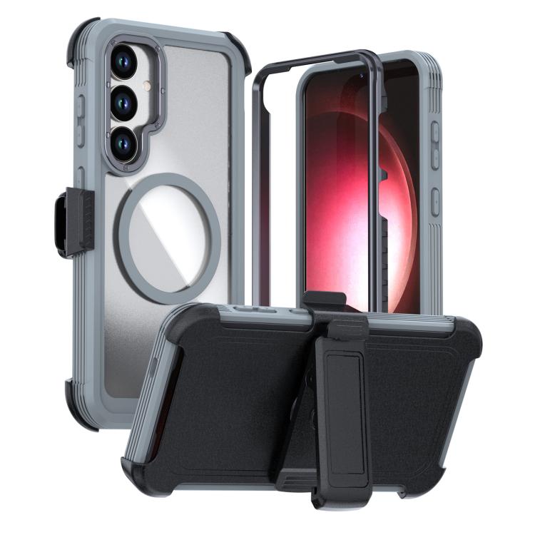 For Samsung Galaxy S26 5G Acrylic Full Coverage Magnetic Phone Case with Back Clip(Grey)