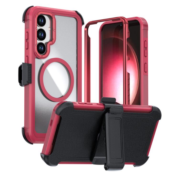 For Samsung Galaxy S26 5G Acrylic Full Coverage Magnetic Phone Case with Back Clip(Red)