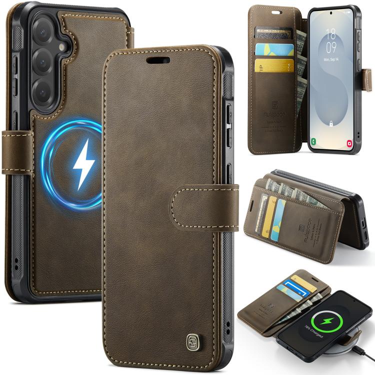 For Samsung Galaxy S26 5G AutSpace A15 Retro Magnetic Clasp Vegan Leather Phone Case(Brown)