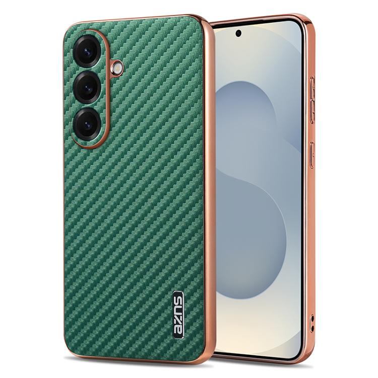 For Samsung Galaxy S26 5G AZNS Electroplated Edge Carbon Fiber Texture Phone Case(Green)