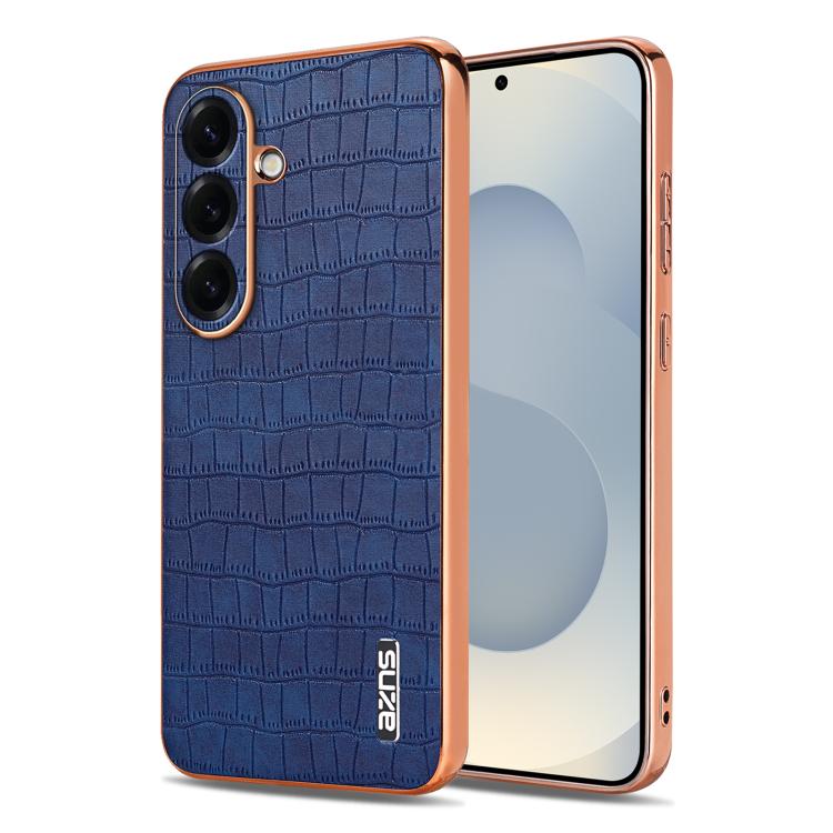 For Samsung Galaxy S26 5G AZNS Electroplated Frame Crocodile Texture Full Coverage Phone Case(Blue)