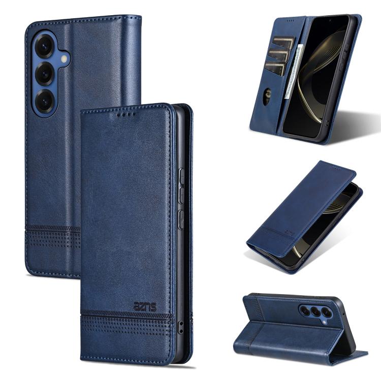 For Samsung Galaxy S26 5G AZNS Magnetic Calf Texture Flip Leather Phone Case(Dark Blue)