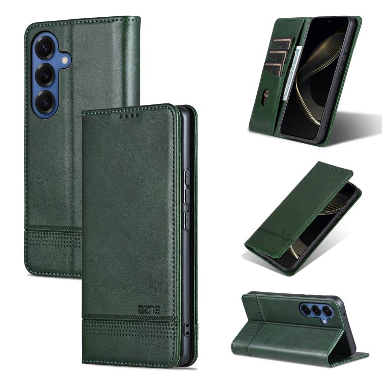 For Samsung Galaxy S26 5G AZNS Magnetic Calf Texture Flip Leather Phone Case(Dark Green)