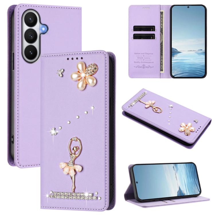For Samsung Galaxy S26 5G Ballet Girl Diamond Studded RFID Vegan Leather Phone Case(Light Purple)