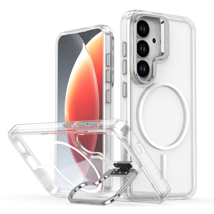 For Samsung Galaxy S26 5G Bright Color Clear MagSafe Lens Frame Holder Phone Case(White)