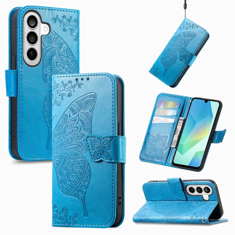 For Samsung Galaxy S26 5G Butterfly Love Flower Embossed Leather Phone Case(Blue)